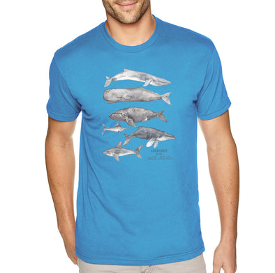 XtraFly Apparel Men&#39;s Tee Creatures of North Atlantic Humpback Whale Blue Orca Sperm Fin Beluga Nantucket Diving Boating Crewneck T-shirt