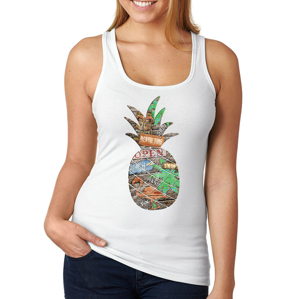 XtraFly Apparel Women&#39;s Beach Pineapple Tropical Vacation Tiki Flamingo Palm Tree Hawaii Hawaiian Summer Surf Surfing Swim Ocean Racerback