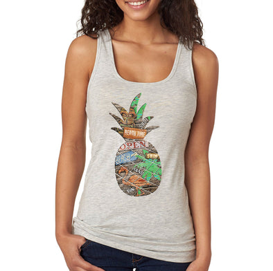 XtraFly Apparel Women&#39;s Beach Pineapple Tropical Vacation Tiki Flamingo Palm Tree Hawaii Hawaiian Summer Surf Surfing Swim Ocean Racerback