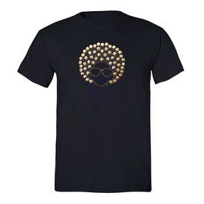 XtraFly Apparel Men&#39;s Tee Afro Lady Gold Sequin Rhinestone Fashionista Sexy African Rasta Rastafari Jamaican Party Music DJ Crewneck T-shirt