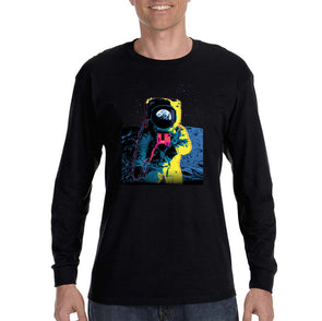 XtraFly Apparel Men&#39;s Colorful Astronaut Neon Space Galaxy Moon Spaceman Mars UFO Alien Rocket Ship Long Sleeve T-Shirt