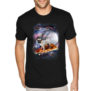 XtraFly Apparel Men&#39;s Tee Pug Riding Pizza Space Galaxy Mars Moon Alien UFO Rocket Ship Astronaut Dog Animal Pet Puppy Crewneck T-shirt