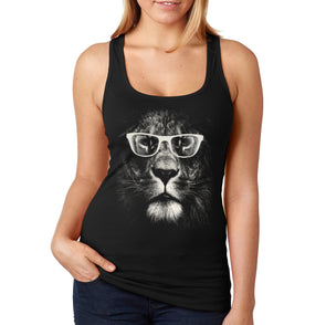 XtraFly Apparel Women&#39;s Lion Glasses Wild Animal Zoo Jungle Tiger Wildlife Africa African Cat Safari Nerd Geek Racerback