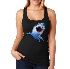 XtraFly Apparel Women&#39;s Sharky Great White Shark Swim Swimming Fish Fishing Diving Boating Beach Mako Blue Tiger Bull Ocean Sea Racerback