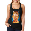 XtraFly Apparel Women&#39;s Pizza Cat Fat Kitty Tabby Kitten Space Galaxy Mars Moon Alien UFO Rocket Ship Pepperoni Pet Animal Racerback