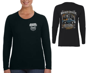 XtraFly Apparel Women&#39;s Midnight Runners Moonshine Moonshiners Popcorn Shine Country Whiskey Prohibition Brewery Beer Long Sleeve T-Shirt