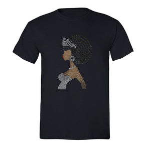 XtraFly Apparel Men&#39;s Tee Afro Lady Crown Sequin Rhinestone Fashionista Sexy African Rasta Rastafari Cornrows Jamaican DJ Crewneck T-shirt