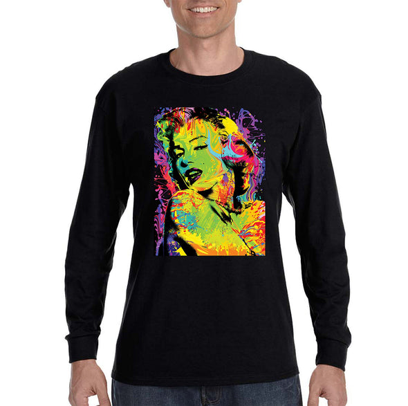 XtraFly Apparel Men&#39;s Neon Marilyn Monroe Sexy Pin Up Vintage Blonde Bombshell Beauty Tie Dye Long Sleeve T-Shirt