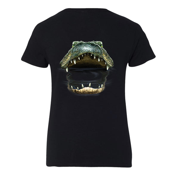 XtraFly Apparel Women&#39;s Gator Mouth Crest Alligator Reptile Freshwater Crocodile Bite Swamp Lake River Wild Animal Cayman V-neck T-shirt