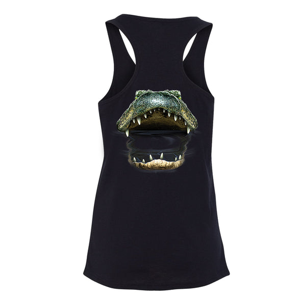 XtraFly Apparel Women&#39;s Gator Mouth Crest Alligator Reptile Freshwater Crocodile Bite Swamp Lake River Wild Animal Cayman Racerback