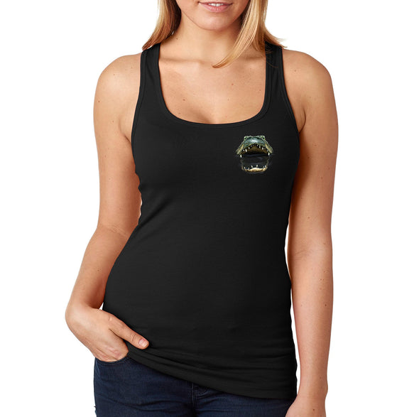 XtraFly Apparel Women&#39;s Gator Mouth Crest Alligator Reptile Freshwater Crocodile Bite Swamp Lake River Wild Animal Cayman Racerback