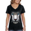 XtraFly Apparel Women&#39;s White Tiger Snow Cat Jungle Wild Animal Zoo Wildlife Safari Africa African Lion V-neck T-shirt