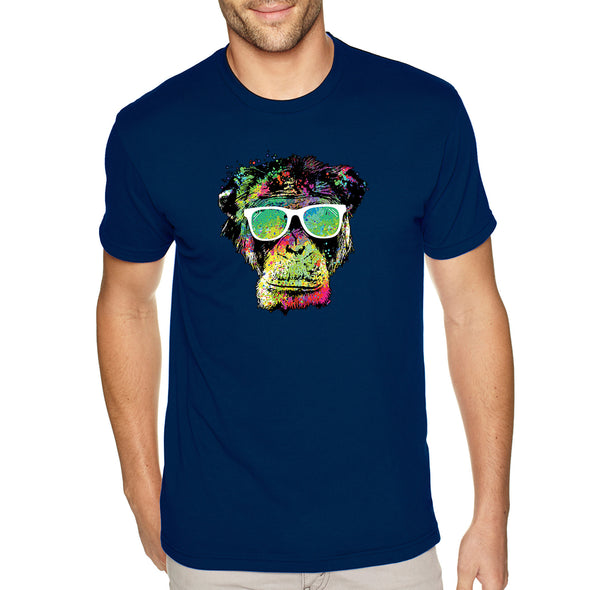 XtraFly Apparel Men&#39;s Tee Neon Monkey Glasses Ape Chimp Chimpanzee Gorilla Primate Tie Dye Wild Animal Jungle Zoo African Crewneck T-shirt