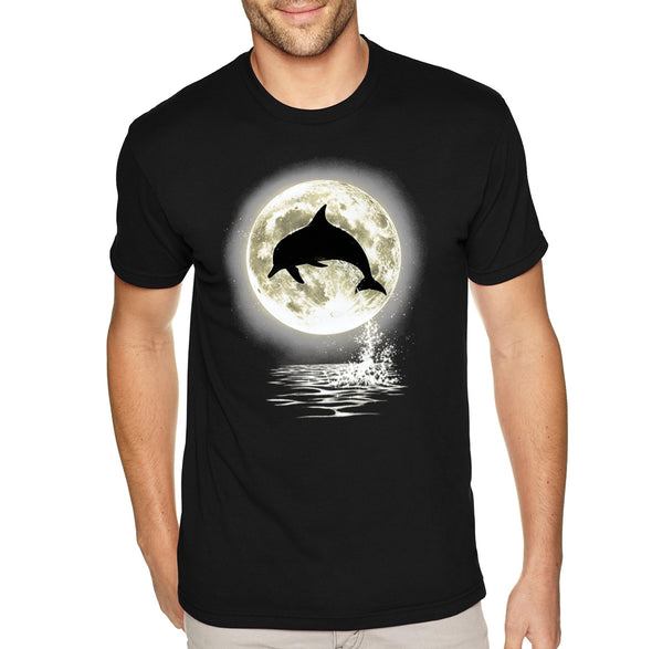 XtraFly Apparel Men&#39;s Tee Dolphin Moon Silhouette Pod Ocean Waves Beach Surf Surfing Fish Fishing Sailing Diving Shark Swim Crewneck T-shirt