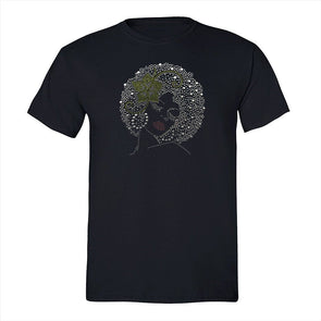 XtraFly Apparel Men&#39;s Tee Afro Lady Green Flower Sequin Rhinestone Fashionista Sexy Africa African Rasta Rastafari Jamaican Crewneck T-shirt