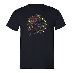 XtraFly Apparel Men&#39;s Tee Afro Lady Red Flower Sequin Rhinestone Fashionista Sexy Africa African Rasta Rastafari Jamaican Crewneck T-shirt