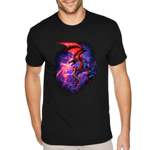 XtraFly Apparel Men&#39;s Tee Space Dragon Galaxy Mythical Animal Flames Flaming Fire Mars Moon Alien Rocket Ship UFO Reptile Crewneck T-shirt