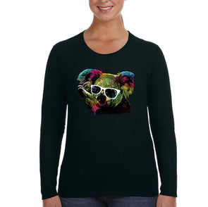 XtraFly Apparel Women&#39;s Neon Koala Bear Glasses Tie Dye Wild Animal Zoo Jungle Wildlife Forest Australia Australian Long Sleeve T-Shirt