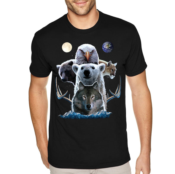 XtraFly Apparel Men&#39;s Tee Animal Totem Wild Wolf Pack Polar Bear Brown Mountain Lion Eagle Hawk Moose Moon Earth Forest Crewneck T-shirt