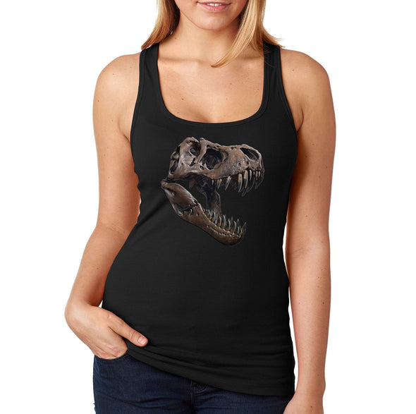 XtraFly Apparel Women&#39;s T-Rex Skull Dinosaur Fossil Skeleton Artifact Ancient Prehistoric Wild Animal Tyrannosaurus Triceratops Racerback