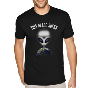 XtraFly Apparel Men&#39;s Tee This Place Sucks Alien Earth Extraterrestrial Space Galaxy Mars Moon Astronaut UFO Rocket Cosmic Crewneck T-shirt