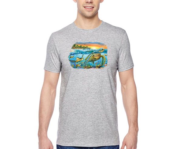 XtraFly Apparel Men&#39;s Tee Underwater Sea Turtles Swim Dolphin Fish Fishing Beach Vacation Surf Surfing Diving Boating Ocean Crewneck T-shirt