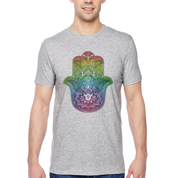 XtraFly Apparel Men&#39;s Tee Rainbow Hamsa Hand Khamsa Evil Eye Star of David Faith Jew Jewish Judaism Islam Muslim Hebrew Crewneck T-shirt