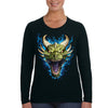 XtraFly Apparel Women&#39;s Flaming Dragon Head Fire Flames Reptile Mythical Wild Animal Dungeon Serpent Mythology Legend Long Sleeve T-Shirt