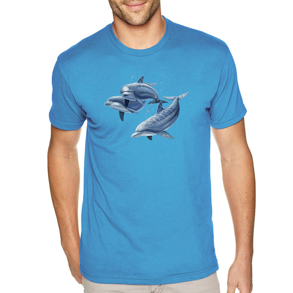 XtraFly Apparel Men&#39;s Tee Dolphin Trio Pod Fish Fishing Ocean Diving Boating Surfing Sailing Great White Shark Swim Beach Crewneck T-shirt