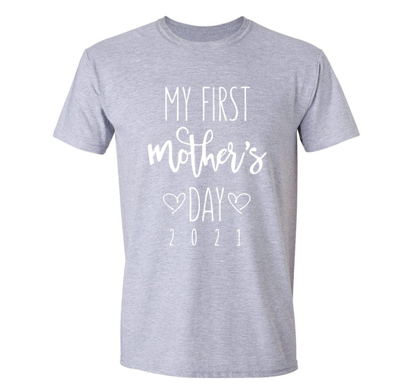 XtraFly Apparel Men&#39;s My First Mother&#39;s Day 2021 Motherhood Proud Momma Madre Mommy Grandma Grandmother Nana Mama Granny Crewneck T-shirt