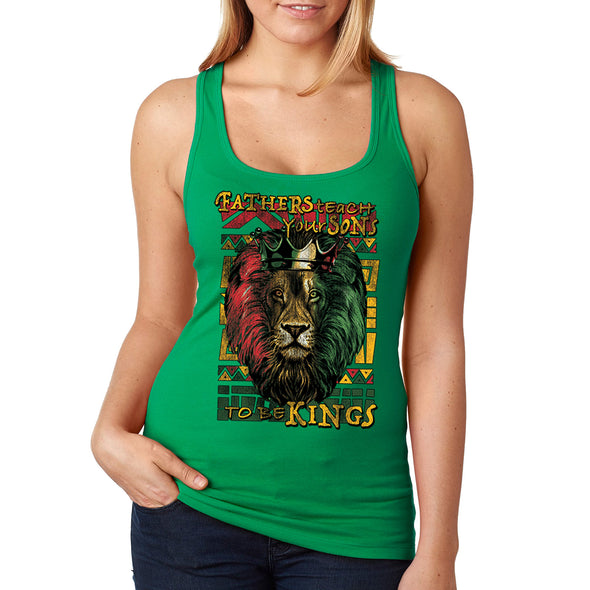 XtraFly Apparel Women&#39;s Fathers Teach Sons Kings Lion Black Lives Matter BLM African American Africa Pride Rasta Rastafari Tiger Racerback