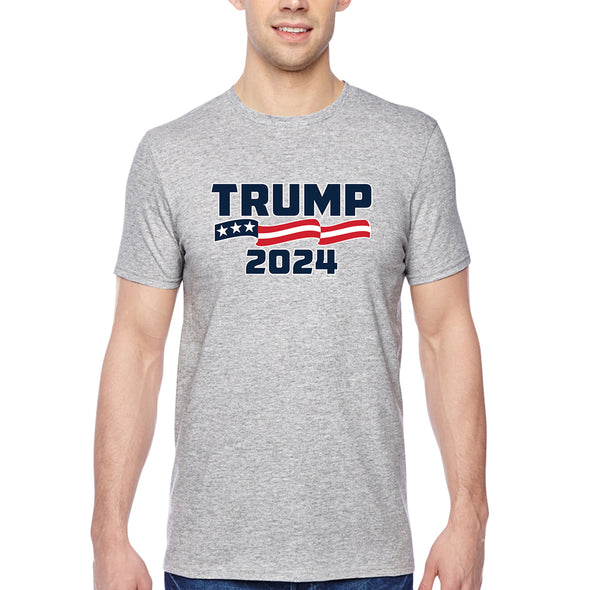 XtraFly Apparel Men&#39;s Tee Trump 2024 Donald Presidential Election Political President USA American Flag Voting Politics Crewneck T-shirt