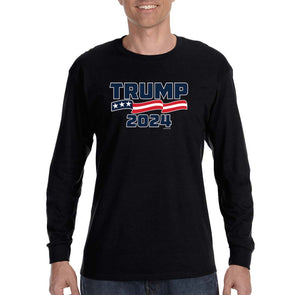 XtraFly Apparel Men&#39;s Trump 2024 Donald Presidential Election Political President USA American Flag Vote Voting Politics Long Sleeve T-Shirt