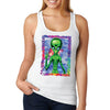 XtraFly Apparel Women&#39;s Alien Space Peace Sign Galaxy Cosmic E.T. Earth Astronaut UFO Rocket Ship Explosion Neon Tie Dye Mars Moon Racerback