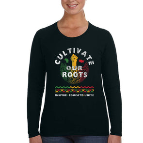 XtraFly Apparel Women&#39;s Cultivate Our Roots African Heritage Africa Roots Black Is Beautiful Lives Matter BLM Pride Afro Long Sleeve T-Shirt