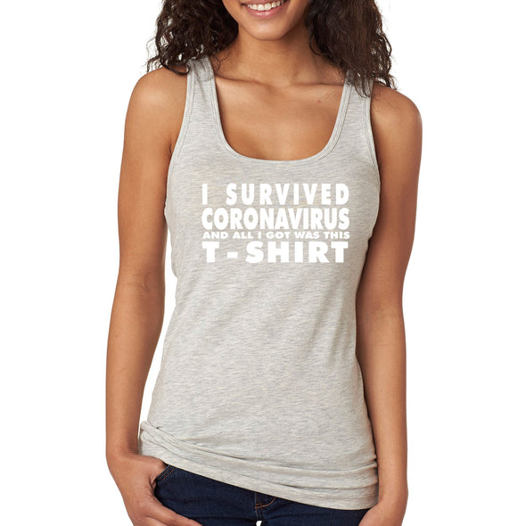 XtraFly Apparel Women&#39;s I Survived Social Distance Distancing Quarantine Vaccine Vaccinated Father&#39;s Day Gift Mother Front Line Racerback