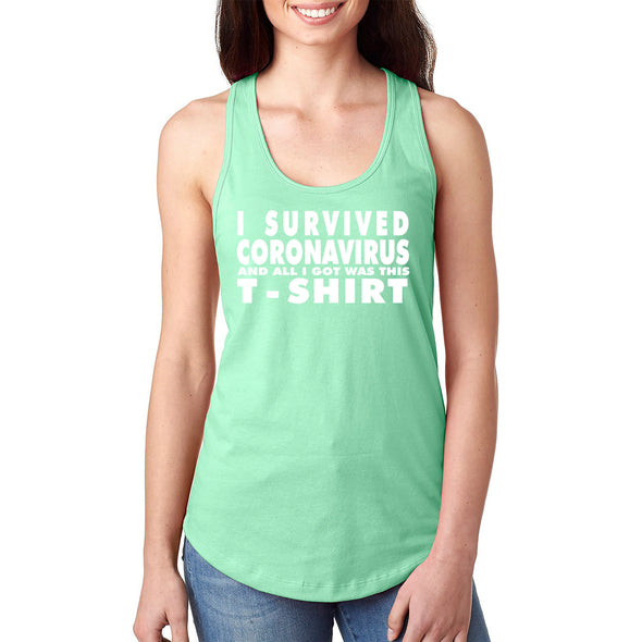 XtraFly Apparel Women&#39;s I Survived Social Distance Distancing Quarantine Vaccine Vaccinated Father&#39;s Day Gift Mother Front Line Racerback