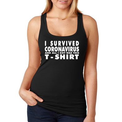 XtraFly Apparel Women&#39;s I Survived Social Distance Distancing Quarantine Vaccine Vaccinated Father&#39;s Day Gift Mother Front Line Racerback