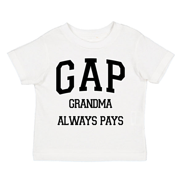 XtraFly Apparel Youth Toddler GAP Grandma Always Pays Grandmother Kids Birthday Gift Baby Soft Fun Daughter Son Boy Girl Crewneck T-Shirt