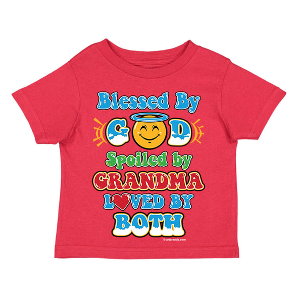 XtraFly Apparel Youth Toddler Blessed By God Spoiled Grandma Grandmother Kids Birthday Baby Soft Fun Daughter Son Boy Girl Crewneck T-Shirt