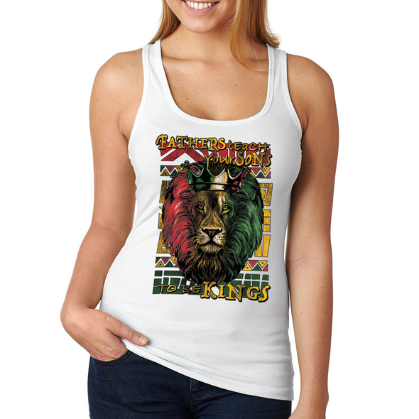 XtraFly Apparel Women&#39;s Fathers Teach Sons Kings Lion Black Lives Matter BLM African American Africa Pride Rasta Rastafari Tiger Racerback