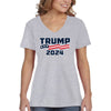 XtraFly Apparel Women&#39;s Trump 2024 Donald Presidential Election Political President USA American Flag Vote Voting Politics V-neck T-shirt