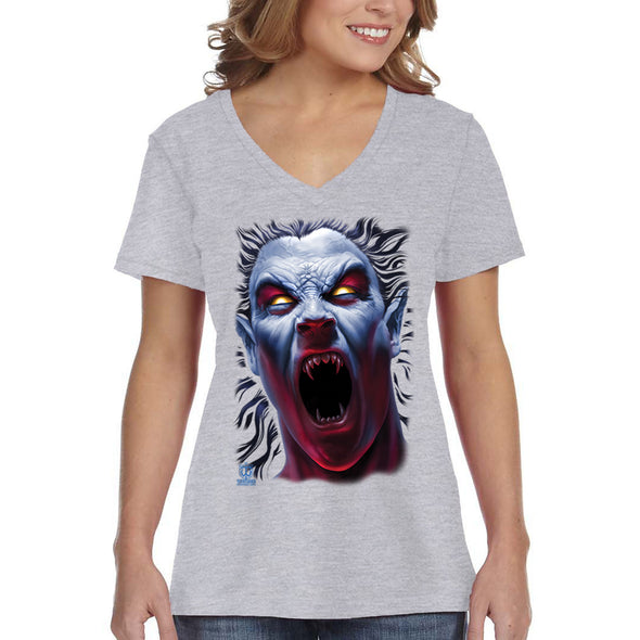 XtraFly Apparel Women&#39;s Demon Awakening Devil Undead Monster Gothic Fantasy Hades Underworld Horror Clown Orc Ork Mythical V-neck T-shirt