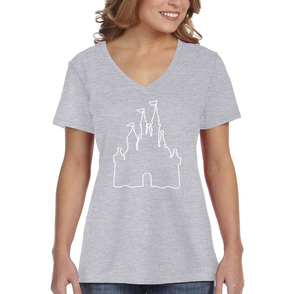 XtraFly Apparel Women's Castle Outline Matching Family Vacation Magical Daughter Mom Kingdom Son Magic Dad Grandma Grandpa V-neck T-shirt