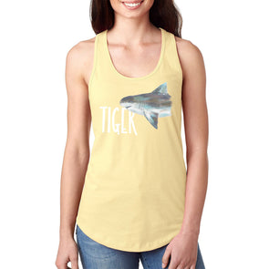 XtraFly Apparel Women&#39;s Tiger Shark Great White Hammer Head Mako Blue Fish Fishing Ocean Sea Swim Swimming Fisherman Diving Beach Racerback