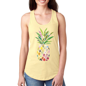 XtraFly Apparel Women&#39;s Patterned Pineapple Beach Vacation Summer Tropical Fruit Hawaii Hawaiian Mango Coconut Pina Colada Ocean Racerback