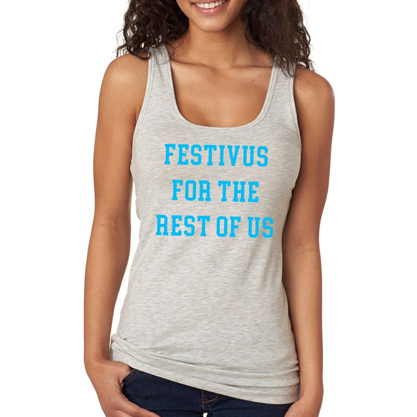 XtraFly Apparel Women&#39;s Festivus For Rest Of Us Jerry Seinfeld Stiller Secular Holiday Merry Christmas Party Ugly Xmas Santa Claus Racerback