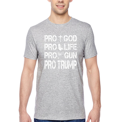 XtraFly Apparel Men's Tee Pros Trump 2024 God Life Gun Religious 2nd Amendment American Flag Pride Patriot Republican MAGA Crewneck T-shirt