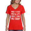 XtraFly Apparel Women's Pros Trump 2024 God Life Gun Religious 2nd Amendment American Flag Pride Patriot Republican MAGA USA V-neck T-shirt