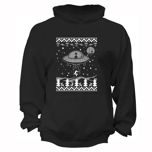 XtraFly Apparel Men Women's Alien Abducting Reindeer Glow Dark Christmas Sweater UFO Alien Space Ship Galaxy Mars Rocket Xmas Holiday Hoodie